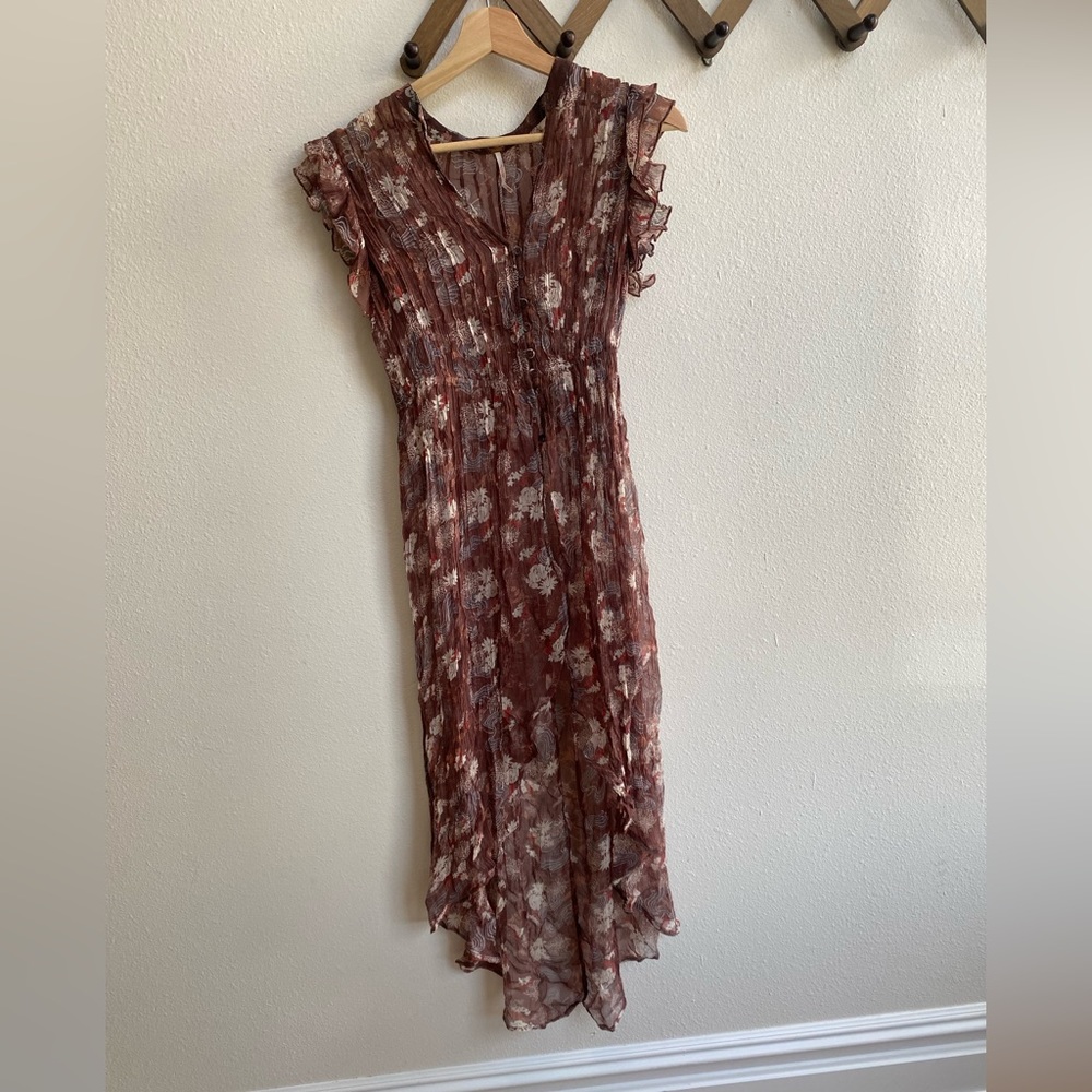 Free people high low top dress brown print size XS